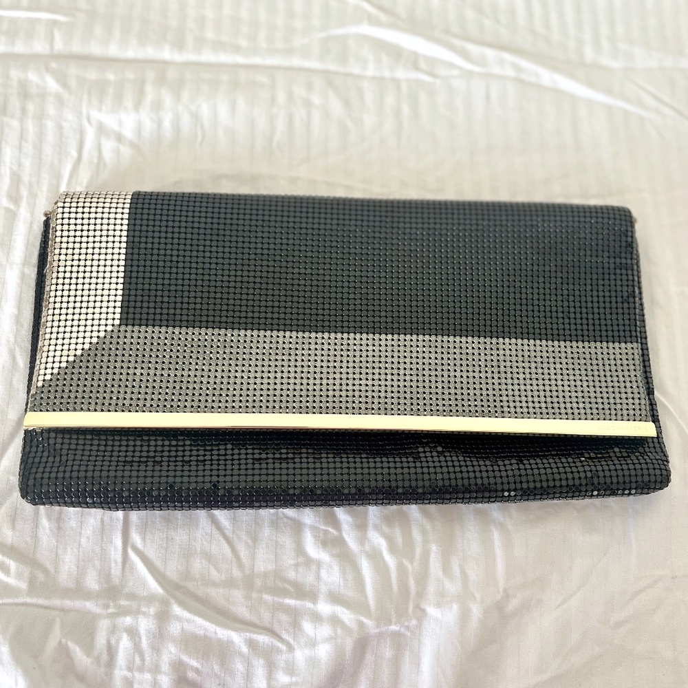 🔴BCBG Metallic Black, Silver, Gold Sequins Clutch/Purse